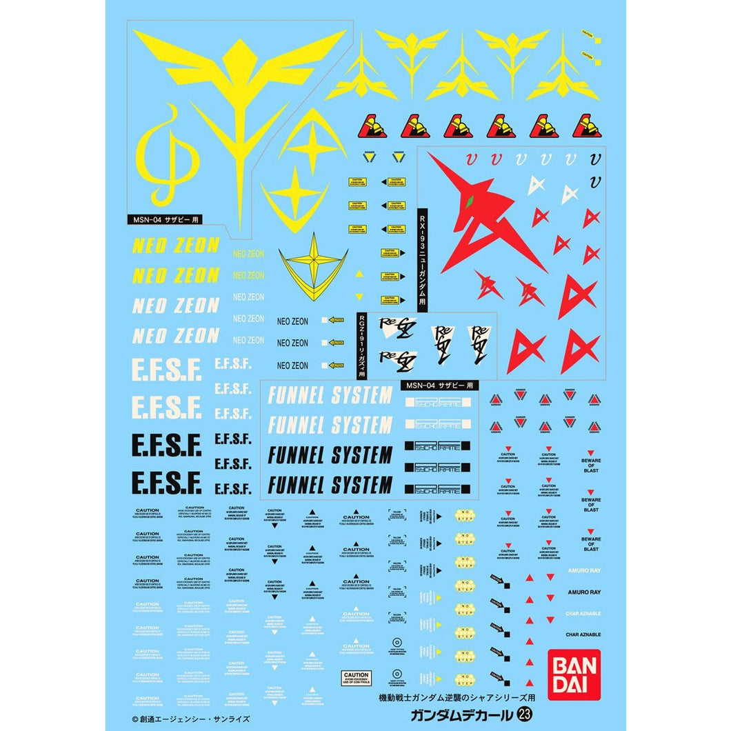 Gundam Decal Set 23 for 1/100 Mobile Suit Char's Counterattack Series